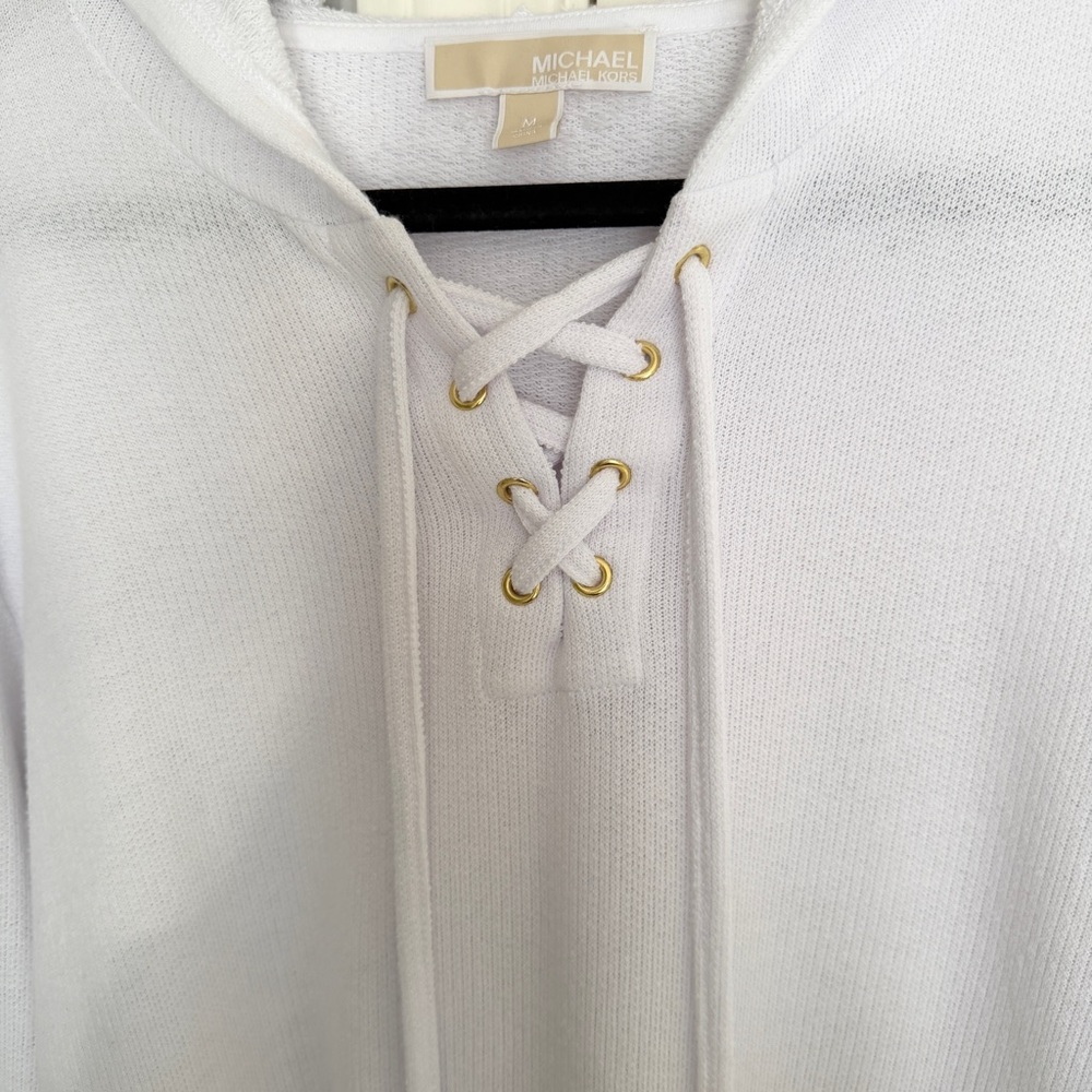 Michael Kors Lace Up Knit Top with Gold Accents